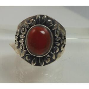 Sterling Silver Oxidized Carnelian Ring Size 7.5 Vintage Made in Thailand NOS
